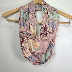 Free People Heather Print Halter Top S Purple Pink Y2K Hippie Boho Chic Artsy